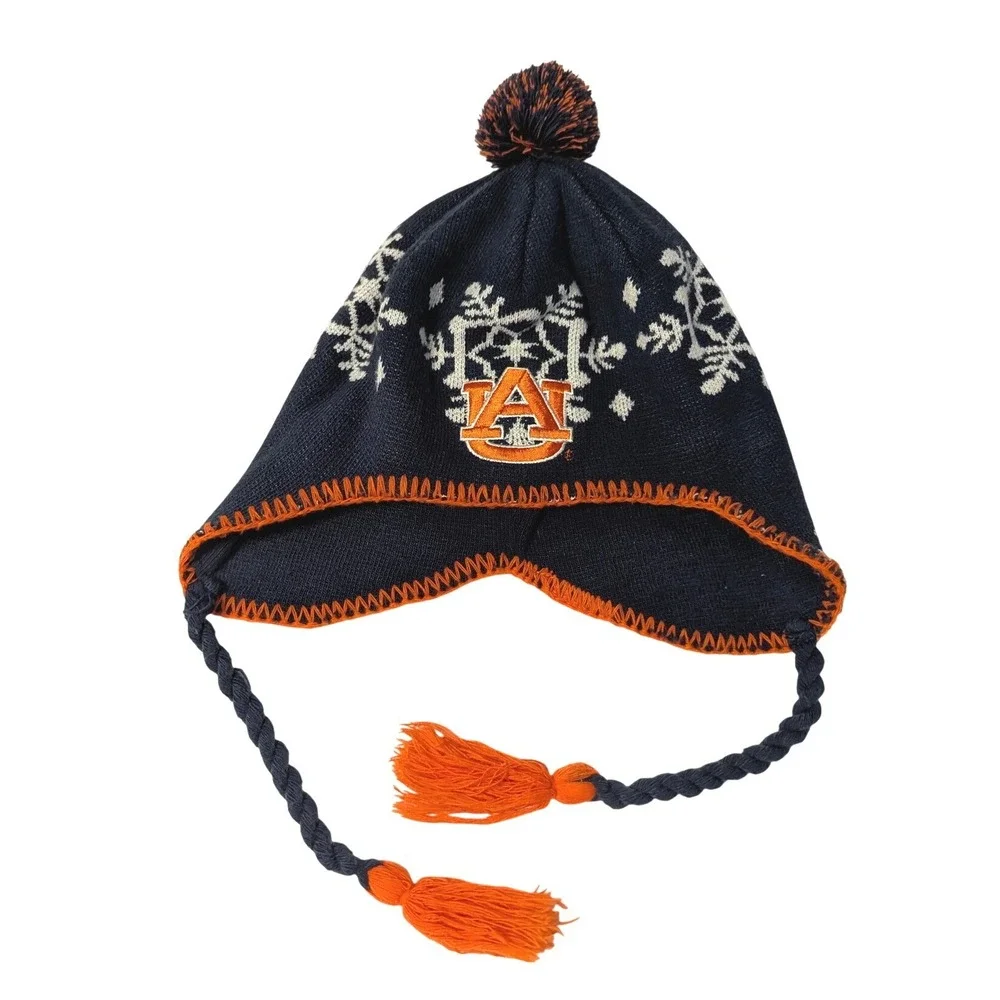 Top of the World Auburn Tigers Navy Snowflake Knit Peruvian Beanie Ear Flap Hat